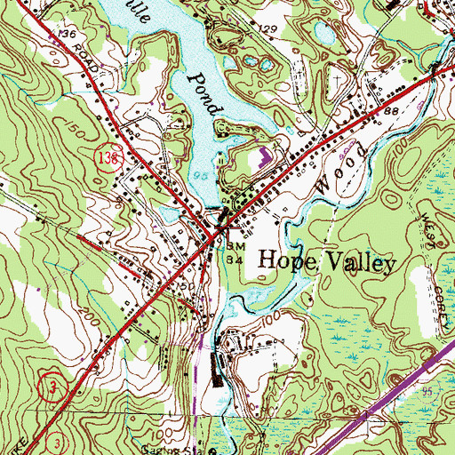 Topographic Map of Hope Valley, RI