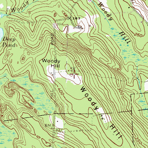 Topographic Map of Woody Hill, RI