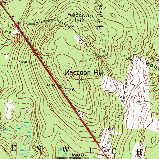 Topographic Map of Raccoon Hill, RI