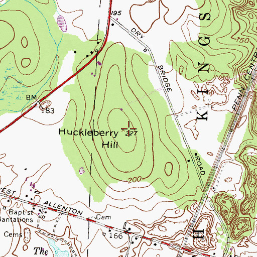 Topographic Map of Huckleberry Hill, RI