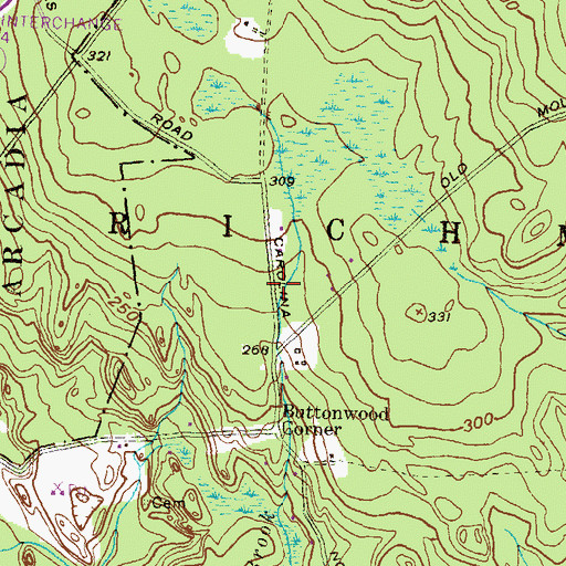 Topographic Map of Buttonwood Corner, RI