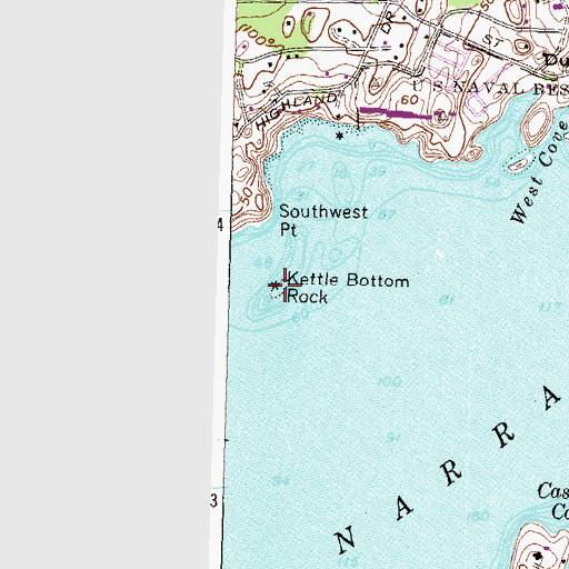 Topographic Map of Kettle Bottom Rock, RI
