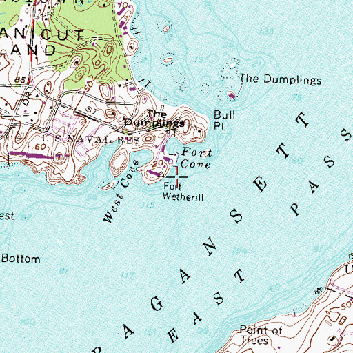 Topographic Map of Fort Wetherill, RI
