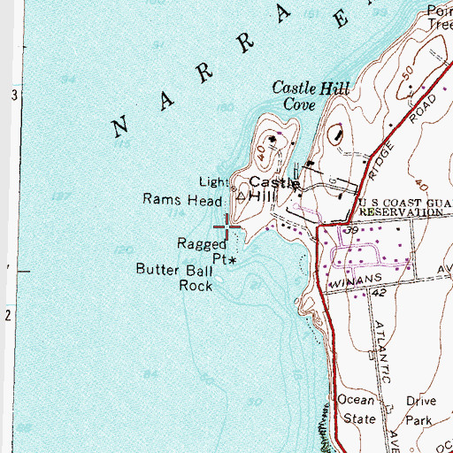Topographic Map of Butter Ball Rock, RI
