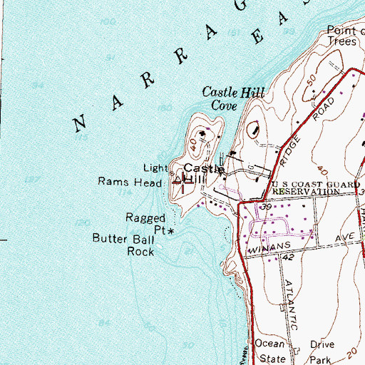 Topographic Map of Ragged Point, RI