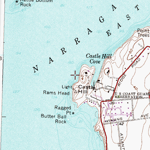 Topographic Map of Rams Head, RI