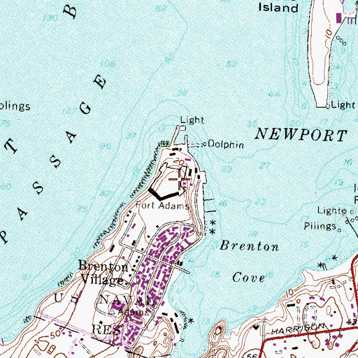 Topographic Map of Fort Adams, RI