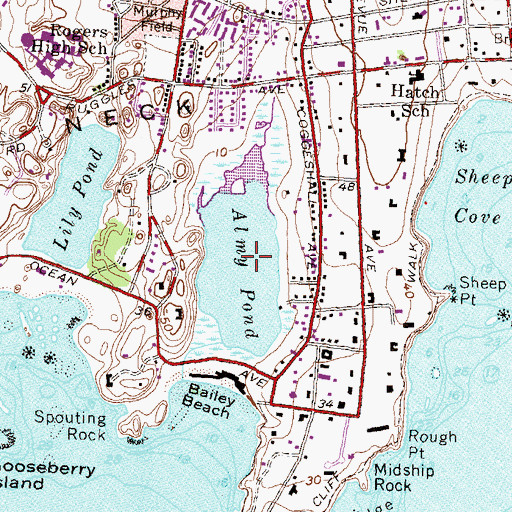 Topographic Map of Almy Pond, RI