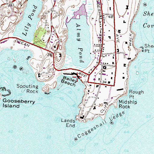 Topographic Map of Bailey Beach, RI