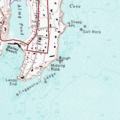 Topographic Map of Rough Point, RI