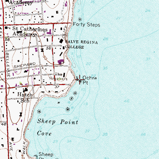 Topographic Map of Ochre Point, RI