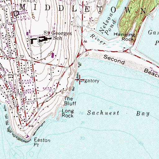 Topographic Map of Purgatory, RI