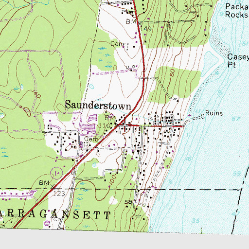 Topographic Map of Saunderstown, RI