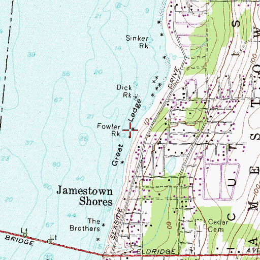 Topographic Map of Great Ledge, RI