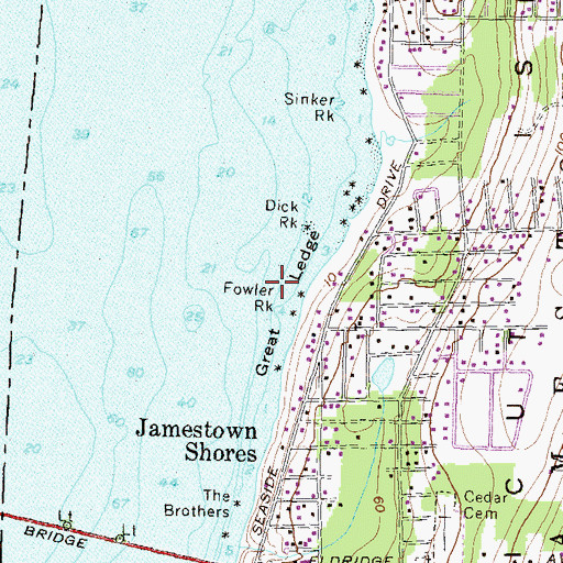Topographic Map of Fowler Rock, RI
