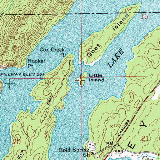 Topographic Map of Little Island, AL