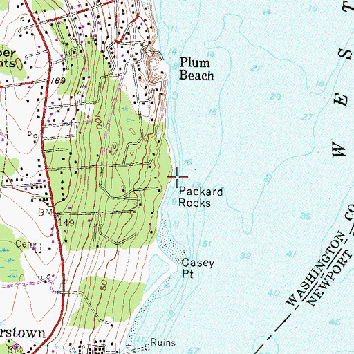 Topographic Map of Packard Rocks, RI