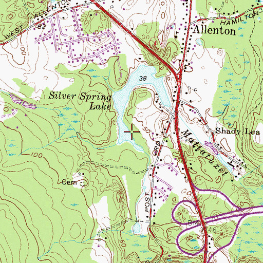 Topographic Map of Silver Spring Lake, RI