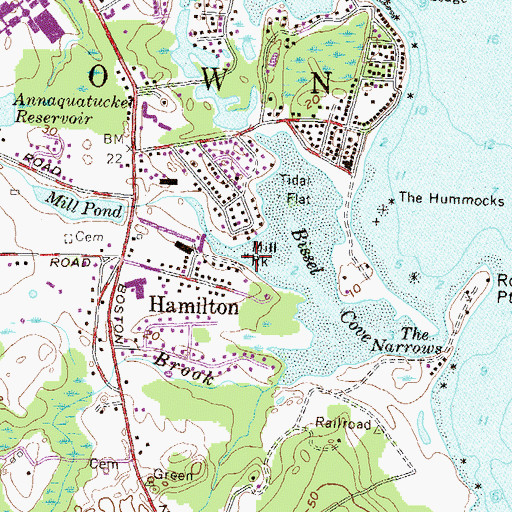 Topographic Map of Mill Rock, RI
