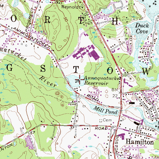 Topographic Map of Annaquatucket Reservoir, RI