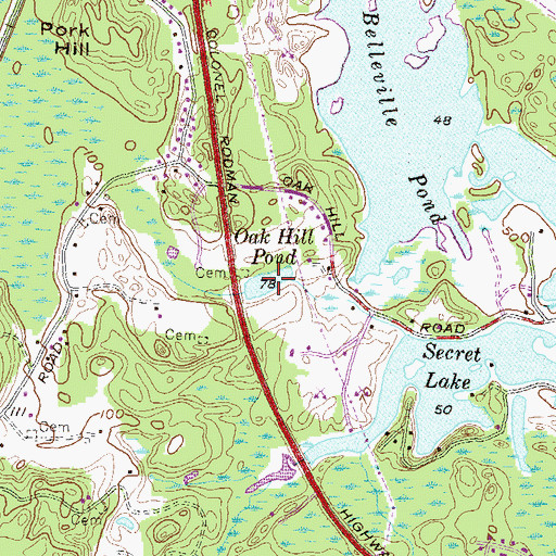 Topographic Map of Oak Hill Pond, RI