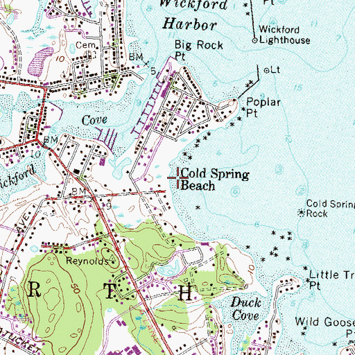 Topographic Map of Cold Spring Beach, RI