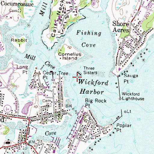 Topographic Map of Three Sisters, RI