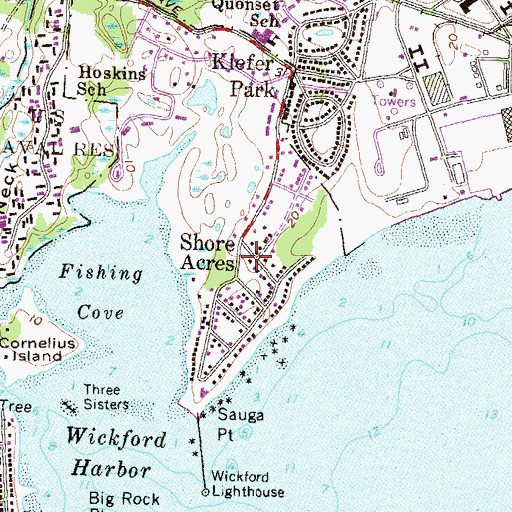 Topographic Map of Shore Acres, RI