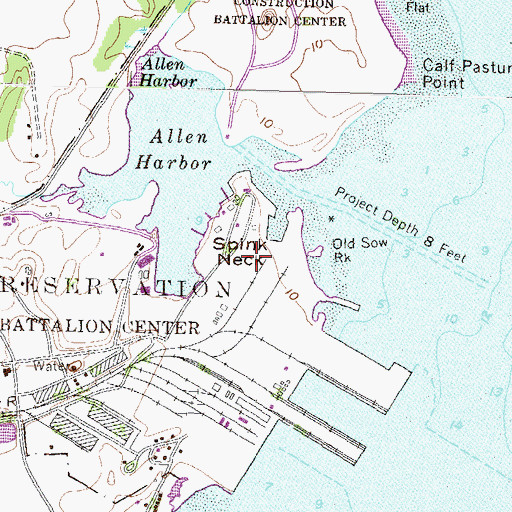 Topographic Map of Spink Neck, RI