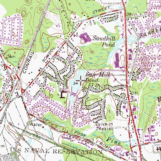 Topographic Map of Saw Mill Pond, RI