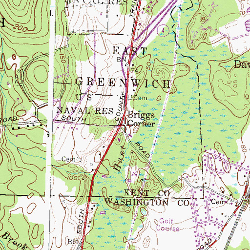 Topographic Map of Briggs Corner, RI