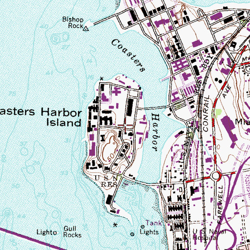 Topographic Map of Coasters Harbor Island, RI