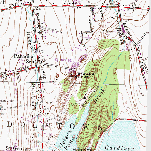 Topographic Map of Paradise Rocks, RI