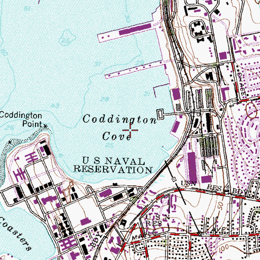 Topographic Map of Coddington Cove, RI