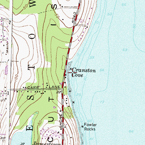 Topographic Map of Cranston Cove, RI
