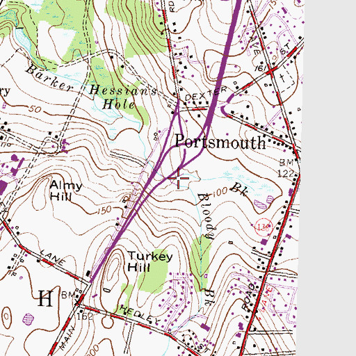 Topographic Map of Bloody Brook, RI