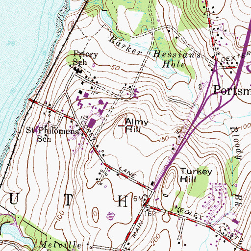 Topographic Map of Almy Hill, RI