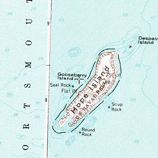 Topographic Map of Gooseberry Island, RI