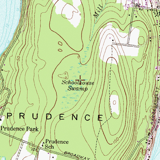 Topographic Map of Schoolhouse Swamp, RI