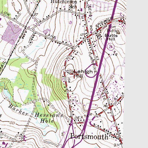 Topographic Map of Lehigh Hill, RI