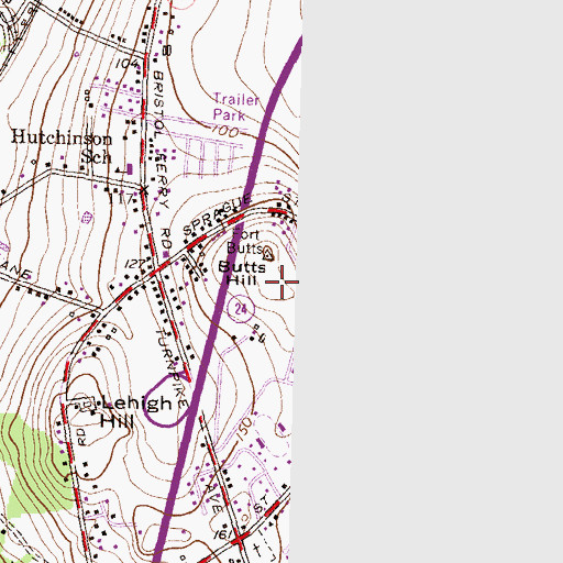 Topographic Map of Butts Hill, RI