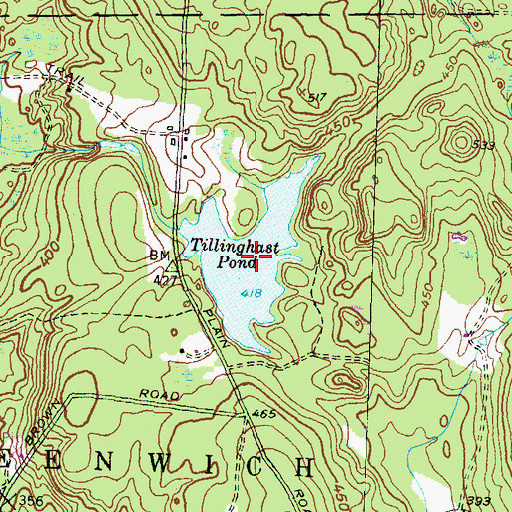 Topographic Map of Tillinghast Pond, RI