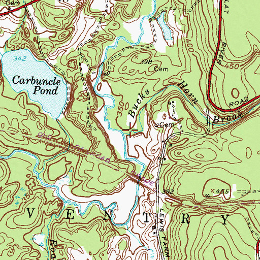 Topographic Map of Bucks Horn Brook, RI