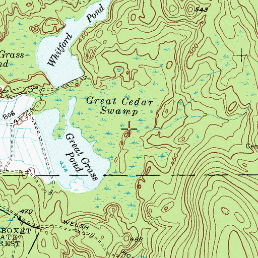 Topographic Map of Great Cedar Swamp, RI