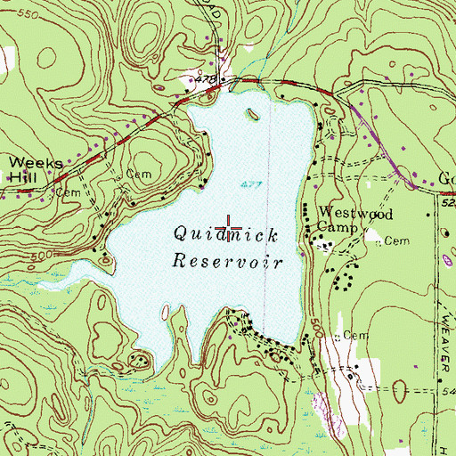 Topographic Map of Quidnick Reservoir, RI