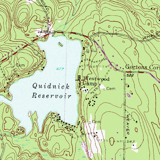 Topographic Map of Westwood Camp, RI
