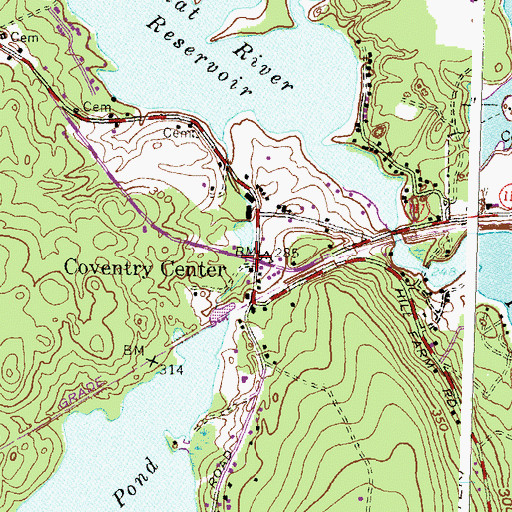 Topographic Map of Coventry Center, RI