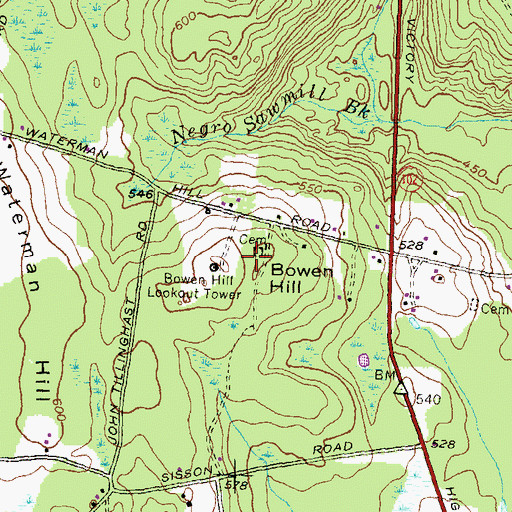 Topographic Map of Bowen Hill, RI