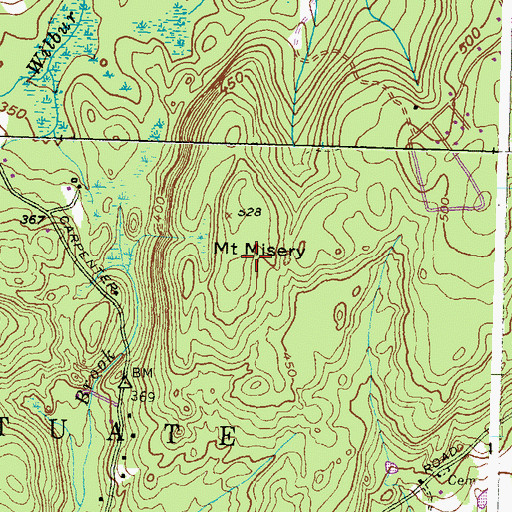 Topographic Map of Mount Misery, RI