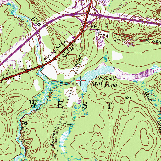 Topographic Map of Capwell Mill Pond, RI